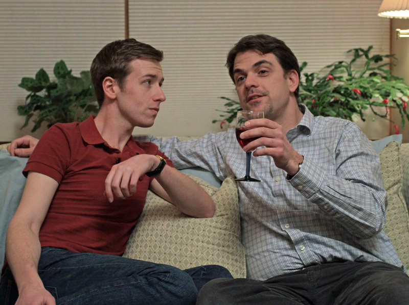 Joe Bearor as Luke and Rob Cameron as Adam in Good Theater’s production of “Next Fall,” directed by Brian Allen. Written by Geoffrey Nauffts, the play has been off- and on Broadway, collecting accolades and awards since first opening in spring 2009.