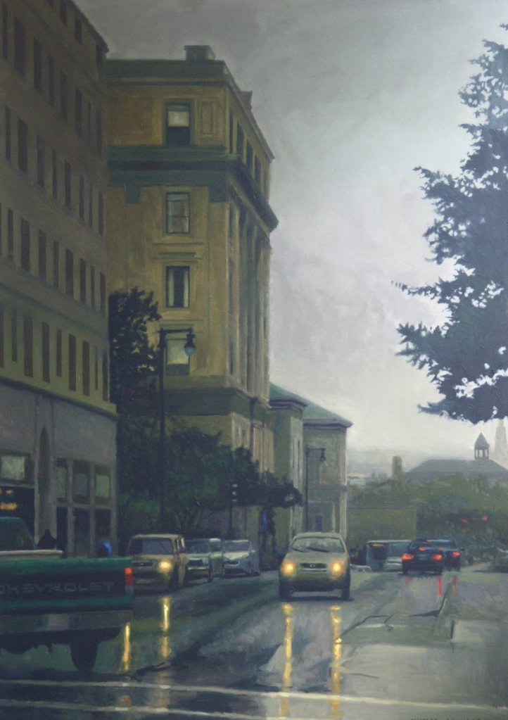 “Portland Morning,” an oil painting by Thomas Connolly, is among the works on view in “Art Maine 2012,” continuing at Greenhut Galleries in Portland.