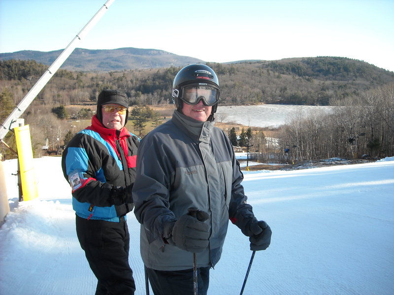 Camden residents Lawrence Nash, 73, and Mort Strom, 80, take advantage of Camden Snow Bowl’s free pass for skiers age 70 or older.