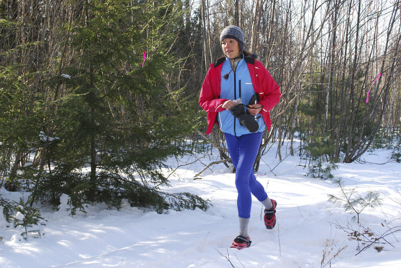 Desiree Sirois of Bar Harbor was one of 14 participants last Sunday in the State of Maine Championship Snowshoe Race in Orland, though she ran in trail shoes rather than snowshoes. The 4.9-mile race was a qualifier for the national championships in Colorado.