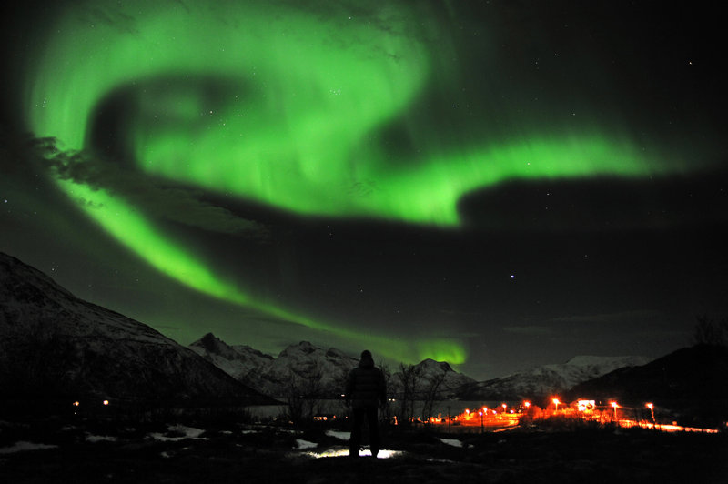 The Northern Lights are seen near Tromsoe, Norway, late Tuesday.