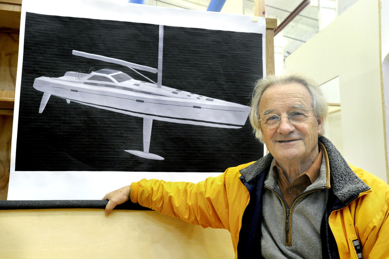 Stanley Paris with a depiction of the completed sailboat.