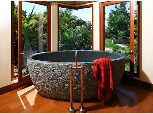 The tub in this La Jolla, Calif., home is made from a solid block of granite.