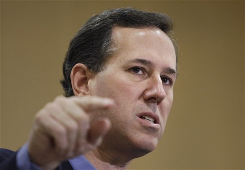 Republican presidential candidate Rick Santorum speaks during a Tea Party rally on Saturday, Feb. 18 in Columbus, Ohio. (AP Photo/Eric Gay)