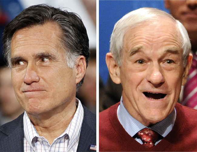 Republican presidential candidates Mitt Romney and Ron Paul.
