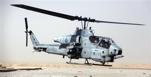 This undated image provided by the U.S. Marines shows an AH-1W "Cobra" helicopter. Seven Marines were killed in a collision of two helicopters, one of them similar to this one, near Yuma, Ariz., during night training exercises on Wednesday. The other copter was a UH-1 "Huey." (AP Photo)