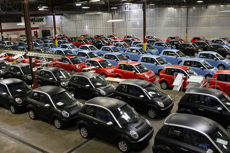 Think City electric cars await additional assembly at the plant in Elkhart, Ind., in January. “It looked like electric vehicles were it in 2008,” said Theodore O’Neill, an analyst who follows the electric car industry.