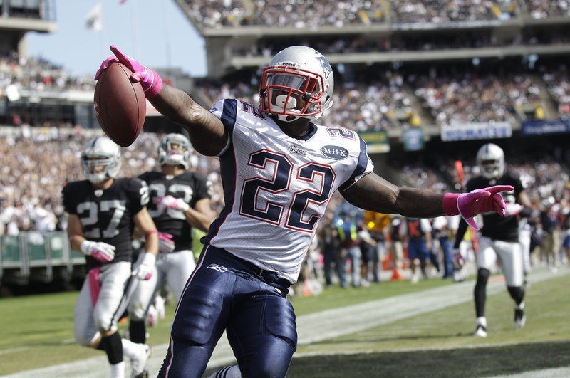 Stevan Ridley scores a touchdown against the Raiders on Oct. 2. Ridley ran for 97 yards as the Patriots won, 31-19.