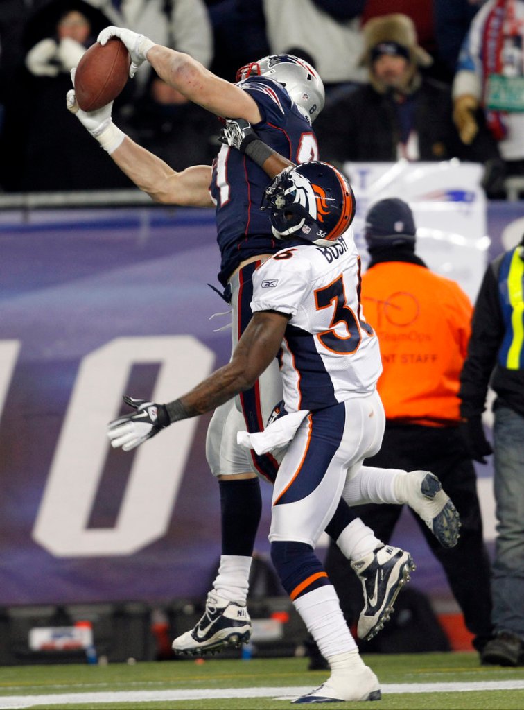 Rob Gronkowski had three TD catches as the Patriots rolled over the Broncos 45-10 in an AFC divisional playoff game on Jan. 14.