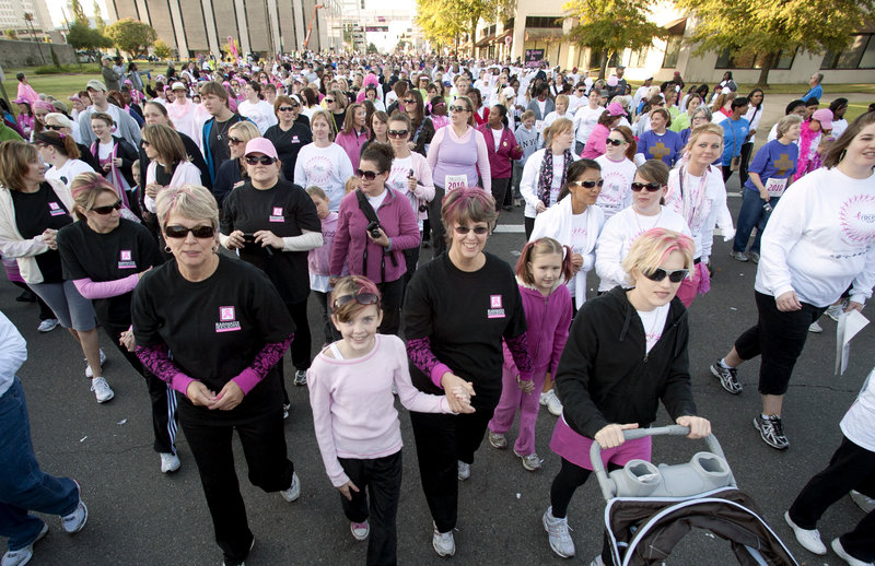 Some of an estimated 45,000 people take part in the Susan G. Komen Race for the Cure in Little Rock, Ark., in 2010. Both abortion-rights backers and abortion foes are upset at Komen.