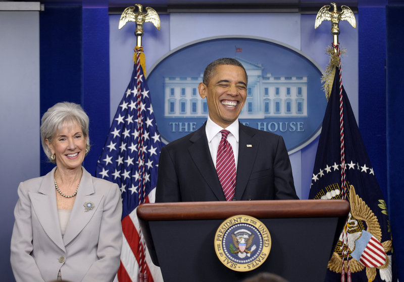 President Obama, with Health and Human Services Secretary Kathleen Sebelius at his side, announces Feb. 10 that he would alter his administration’s new regulation requiring church-affiliated institutions to pay for employees’ prescription contraceptives.