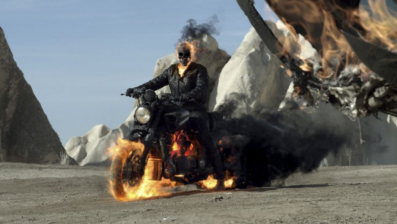Nicolas Cage plays a motorcycle stuntman who turns into a flaming skeleton in "Ghost Rider: Spirit of Vengeance."