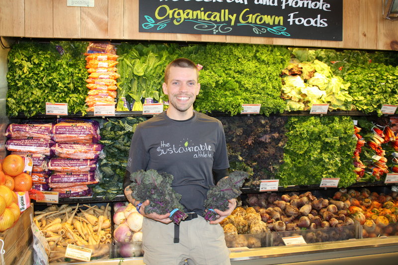 Kale convert Jake Castonia stands in the produce section at Whole Foods Market in Portland, where he visits almost daily. He’s given up meat, dairy and eggs for a diet based on plants. Coupled with an intensive exercise routine, his diet allowed him to shed 120 pounds. Photos at left show Castonia before and after.