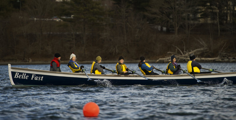 Come Boating! rowers train off Belfast in hopes of bringing home a Snow Row trophy, which could help spark interest in free community rowing programs offered during warmer weather.