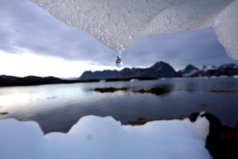 Drops fall from an iceberg in Kulusuk, Greenland. Leaked documents purport to show the Heartland Institute sought to teach schoolchildren to doubt climate change science.