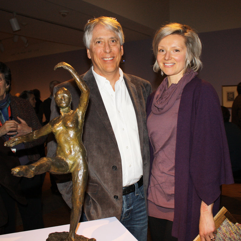 Les Otten and artist Veronica Cross with the Degas bronze “Fourth Position in Front on the Left Leg,” which was lent to the show by Otten.