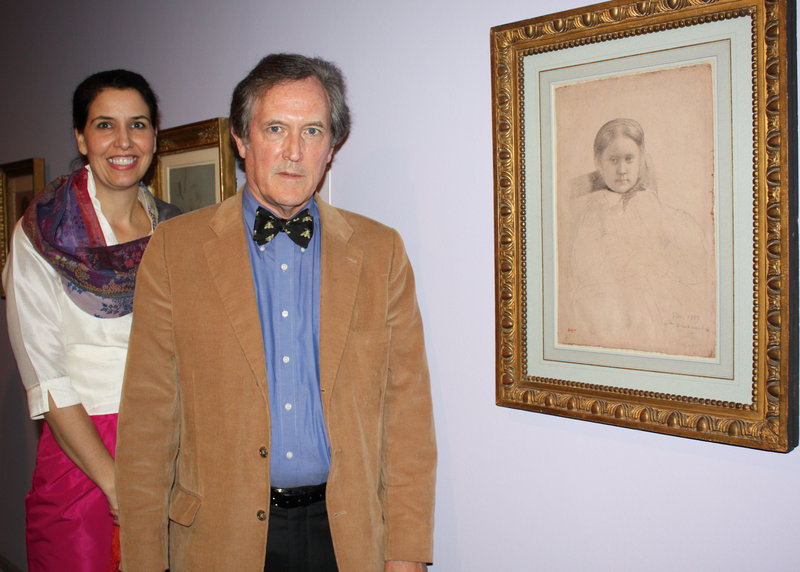 Margaret Burgess, the Portland Museum of Art’s European art curator, and collector Robert Flynn Johnson with “Mlle Dembowska” by Edgar Degas.