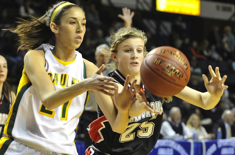 McAuley's Alexa Coulombe (left) was one of three finalists named Friday, March 2 for Maine's Ms. Basketball.