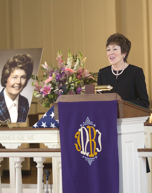 Sen. Susan Collins, R-Maine, speaks at a memorial service celebrating the life of Hattie M. Bickmore on Saturday, March 24, 2012.