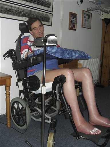 Former corporate manager and rugby player Tony Nicklinson sits at his home in Wiltshire, England, where, following a 2005 stroke, he suffers from locked-in syndrome. A British judge Monday ruled that Nicklinson's request for a lethal injection may proceed to a hearing. The government had applied to have the case dismissed.