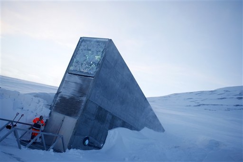 This Febraury 2008 photo showing the Svalbard Global Seed Vault in Norway. Chick peas, fava beans and other seeds from a facility in strife-torn Syria are among the 25,000 new samples being deposited this week in an Arctic seed vault built to protect food crops from wars and natural disasters, officials said. (AP Photo/Hakon Mosvold Larsen/Scanpix Norway)