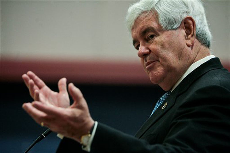 Republican presidential candidate and former House Speaker Newt Gingrich speaks at town hall meeting in the Student Center at Louisiana Tech University in Ruston, La. on Tuesday, March 20, 2012. Gingrich has promised to lower gas to $2.50 a gallon if elected president. (AP Photo/The News-Star, Ben Corda ) 3/20;Gingrich at Louisiana Tech