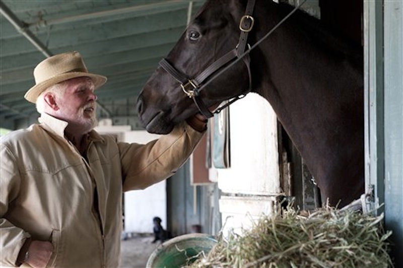 In this undated image provided by HBO, Nick Nolte appears in a scene from the HBO original series "Luck." The sport of horse racing is determined to endure the inevitable deaths of its injury-prone animals. But Hollywood has proved it lacks the stomach for it. The HBO TV channel ended the racing series "Luck" after three horses used in the realistic production were injured and euthanized over a period stretching from 2010 to last week. (AP Photo/HBO, Gusmano Cesaretti)