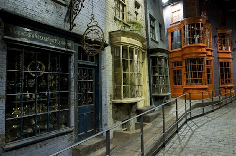 This is a Monday, Dec. 19, 2011 file photo of Diagon Alley, at the Warner Brother Studios, Watford England. Diagon Alley is part of "The Making of Harry Potter," a studio tour based at the Warner Bros. facility near London where the eight movies were shot between 2000 and 2010. (AP Photo/Jonathan Short, File)