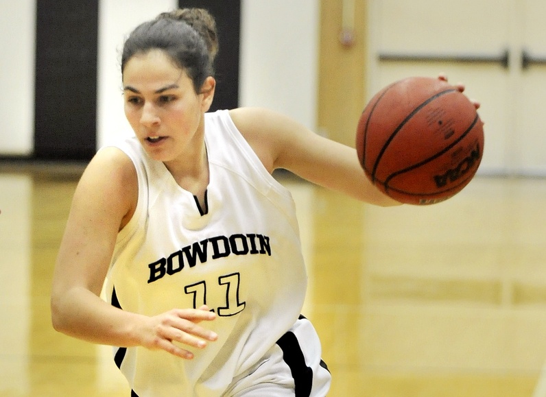 Though she’s only 5-8, Jill Henrikson has been the top rebounder this season for Bowdoin, in addition to leading the NESCAC in scoring.