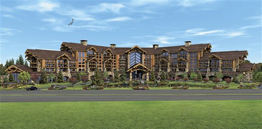 This image released Friday, March 2, 2012 by Wynn Resorts shows an artist's rendering of a proposed resort casino in Foxborough, Mass. Wynn sent a mailing Friday to thousands of Foxborough residents, which included a brochure and a 20-minute DVD explaining the proposal to develop the casino near Gillette Stadium. (AP Photo/Wynn Resorts)
