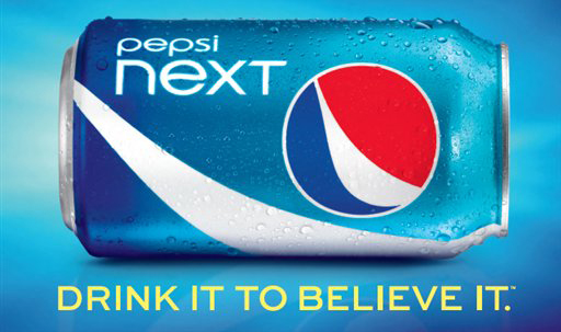 A PepsiCo, advertisement for "Pepsi Next," a mid-calorie drink that has about half the calories of regular Pepsi at 60 calories per can.
