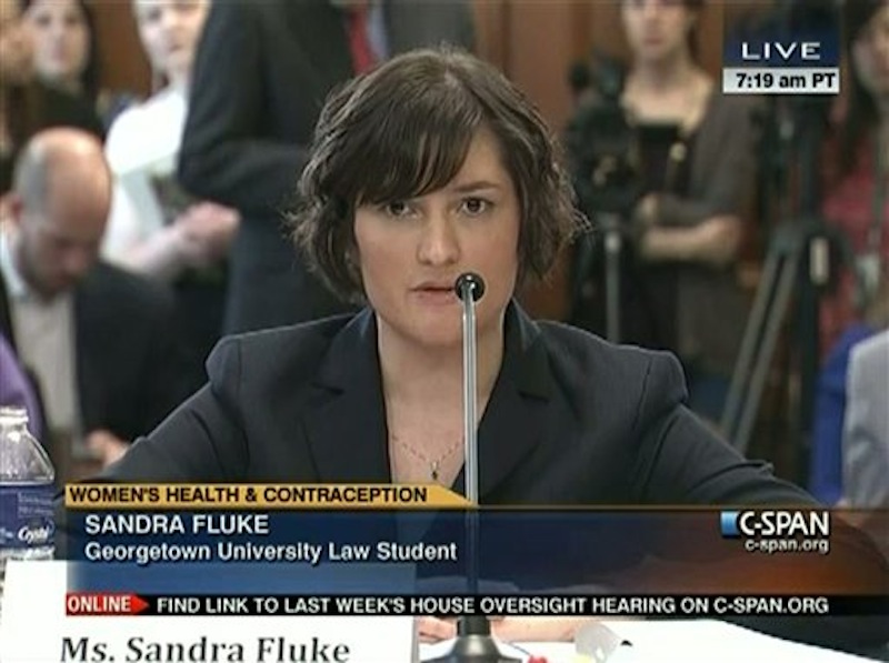 In this image made from Thursday, Feb. 23, 2012, video provided by C-SPAN, Sandra Fluke, a third-year Georgetown University law student, testifies to Congress in Washington. Limbaugh drew fire Friday from many directions for his depiction of Fluke as a "slut" because she testified before Congress about the need for contraceptive coverage.