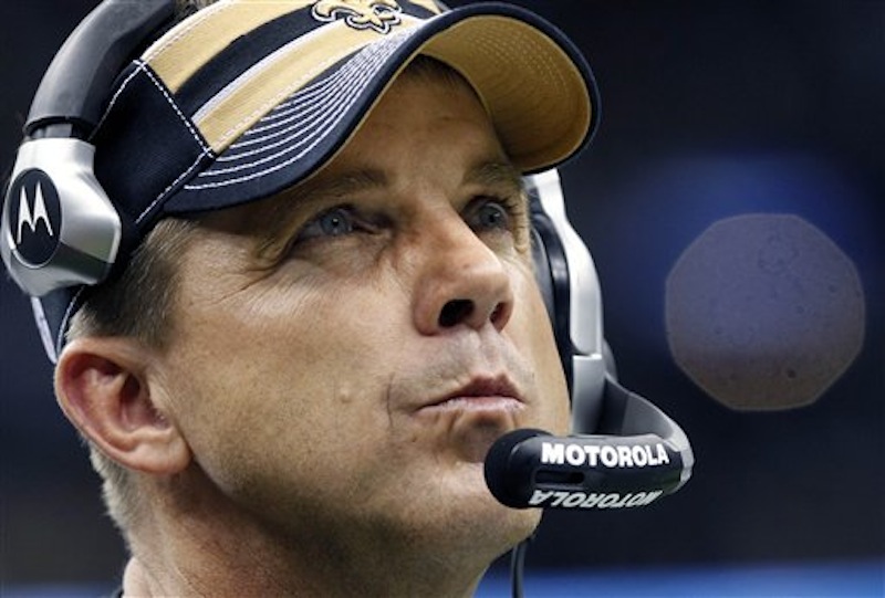 This Dec. 26, 2011 photo shows New Orleans Saints head coach Sean Payton in the fourth quarter of an NFLgame against the Atlanta Falcons. Payton is appealing his year-long suspension from the NFL due to his role in the Saints' bounty program. (AP Photo/Rusty Costanza)