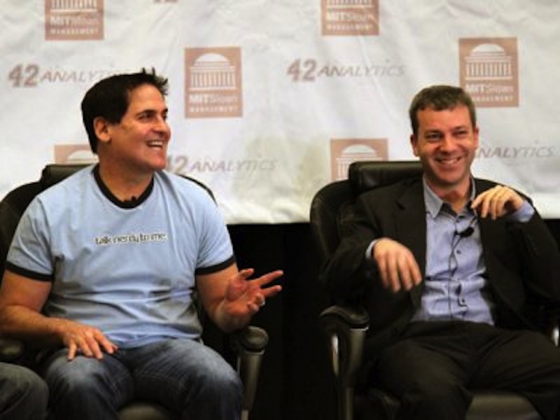In this March 2011 photo, Dallas Mavericks owner Mark Cuban and Sports Illustrated writer Jon Wertheim hang out at the MIT Sloan Sports Analytics Conference. The conference is going on this weekend in Boston.