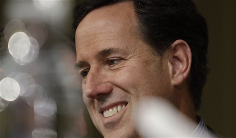 Republican presidential candidate Rick Santorum attends the Lincoln-Reagan Day Dinner at Bowling Green State Universityon Saturday, March 3, 2012, in Bowling Green, Ohio. (AP Photo/Eric Gay)