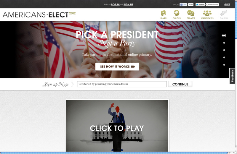 Above, a screenshot from the Americans Elect website. The nonprofit, nonpartisan organization plans to use an online nominating process to field a ticket for the 2012 presidential election. If the reform movement is to live up to its mission, it should disclose the names of its financial supporters.