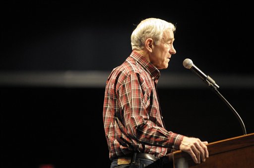Republican presidential candidate, Rep. Ron Paul, R-Texas speaks at a rally in Spokane, Wash. on Friday, March 2, 2012. (AP Photo/Jed Conklin)