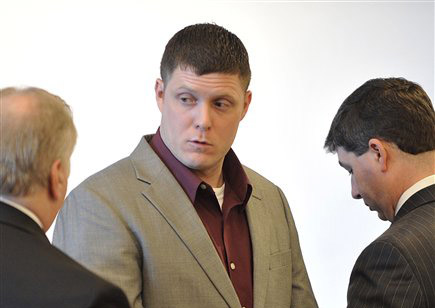 Jeremy Gardner of Bridgton listens to his attorney, Bob Launie, left, during a hearing in Middlesex Superior Court in Woburn, Mass. Gardner is scheduled to be sentenced today after pleading guilty to vehicular homicide in the death of Massachusetts state highway engineer Gregory Vilidnitsky in 2010.