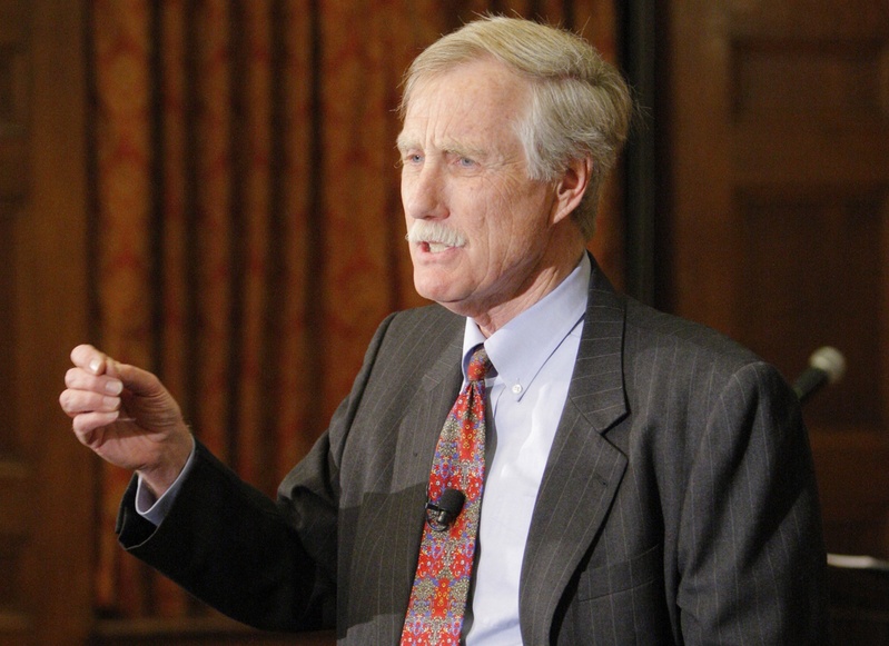 After a lecture at Bowdoin College on Monday night on the Cuban Missile Crisis, Angus King announces that he is running for the U.S. Senate seat being vacated by Olympia Snowe. King enters a political environment that is more divisive and bitter than during his previous campaigns.
