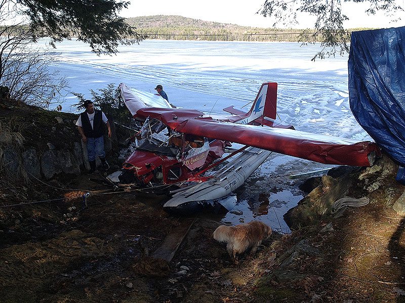 James Schaff's plane crashed into ice-covered Pleasant Lake Saturday, sending Schaff to the hospital with non life-threatening injuries.