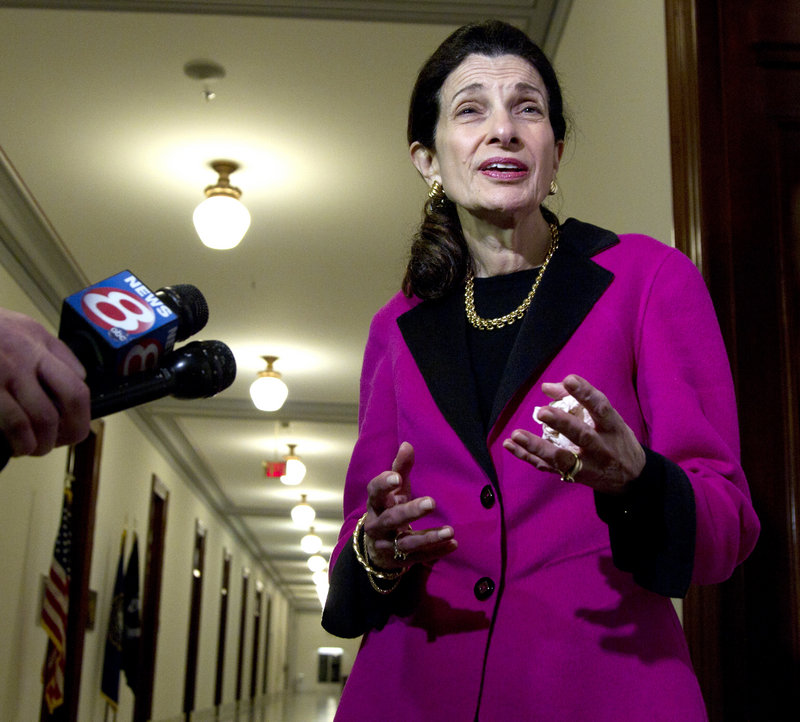 Sen. Olympia Snowe, R-Maine, speaks to the media Tuesday outside her office on Capitol Hill after announcing her decision not to run for re-election this fall, citing political gridlock.