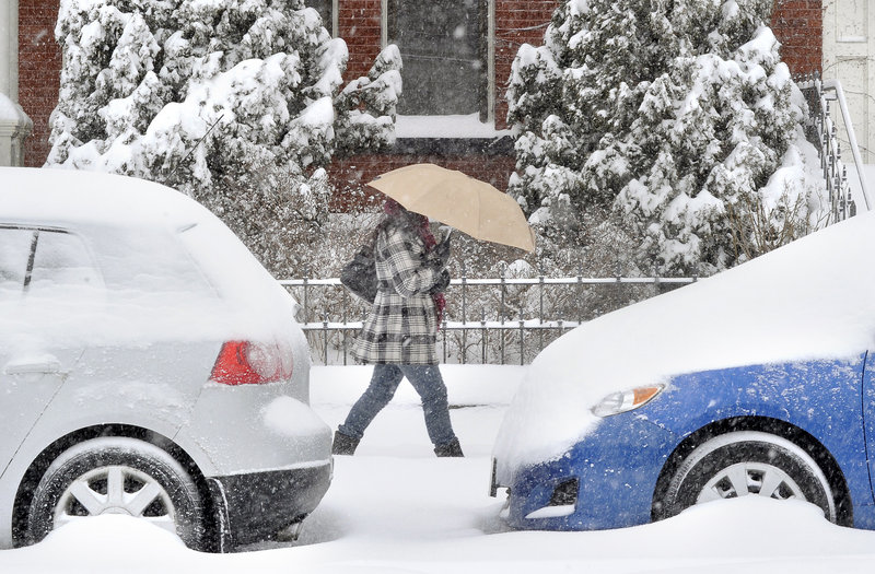 For some people, walking was better than driving in downtown Portland on Thursday. Police reported many vehicles off the road during the daylong storm that struck southern Maine.