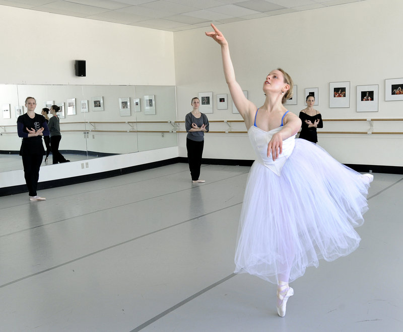 Megan Buckley practices at Portland Ballet studio to dance the lead role in the upcoming “Giselle.”
