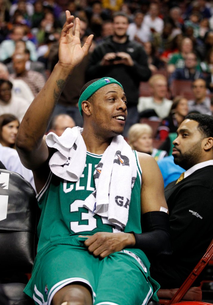 So what do you do when getting blown out? How about wave to the crowd as Boston’s Paul Pierce does Wednesday in Philadelphia.