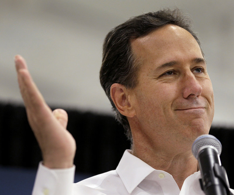 Republican presidential candidate Rick Santorum talks to supporters in Springfield, Mo., on Saturday. “Things have an amazing way of working out,” he said after winning the Kansas caucuses in a rout.