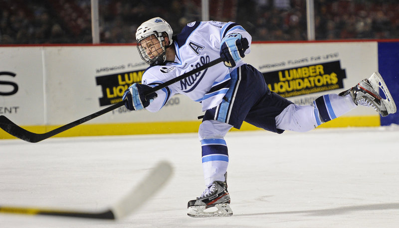 Spencer Abbott, who has 20 goals and 39 assists this season, and his UMaine teammates have never been to the NCAA playoffs. That could change after this weekend.