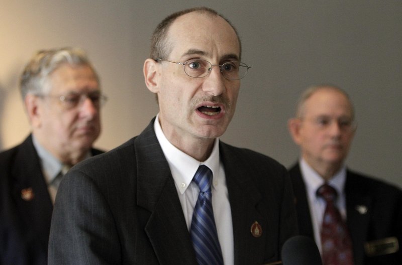 State Rep. David Bates, R-Windham, talks Tuesday in Concord, N.H., about his bill to repeal New Hampshire’s gay marriage law and replace it with the civil unions law enacted in 2007. A nonbinding question would be put to voters in the fall.