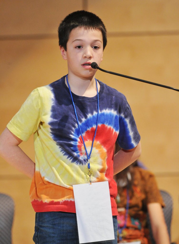 Brandon Aponte, a sixth-grader representing Hancock County, finished second in what turned out to be a marathon 50-round bee.