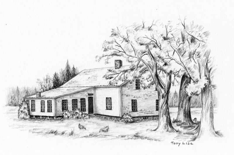 This drawing is an interpretation by current Cumberland resident Tony Lisa of one of the early town farms. Proposals sent out by the Cumberland Overseers of the Poor in 1841 provided building specifics.