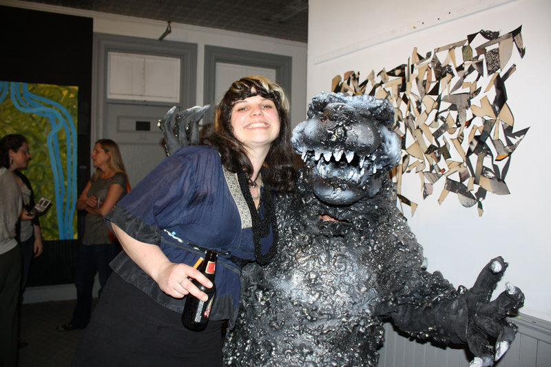 Lisa Pixley, who heads the Pickwick Indpendent Press, and Godzilla.
